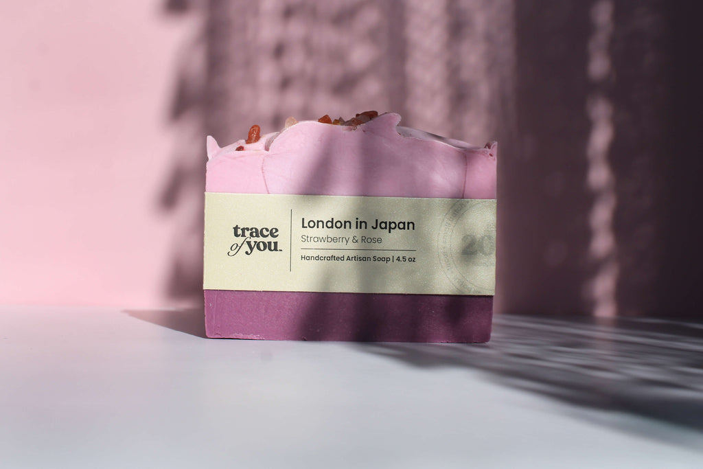 Bar of soap with a label on a light background