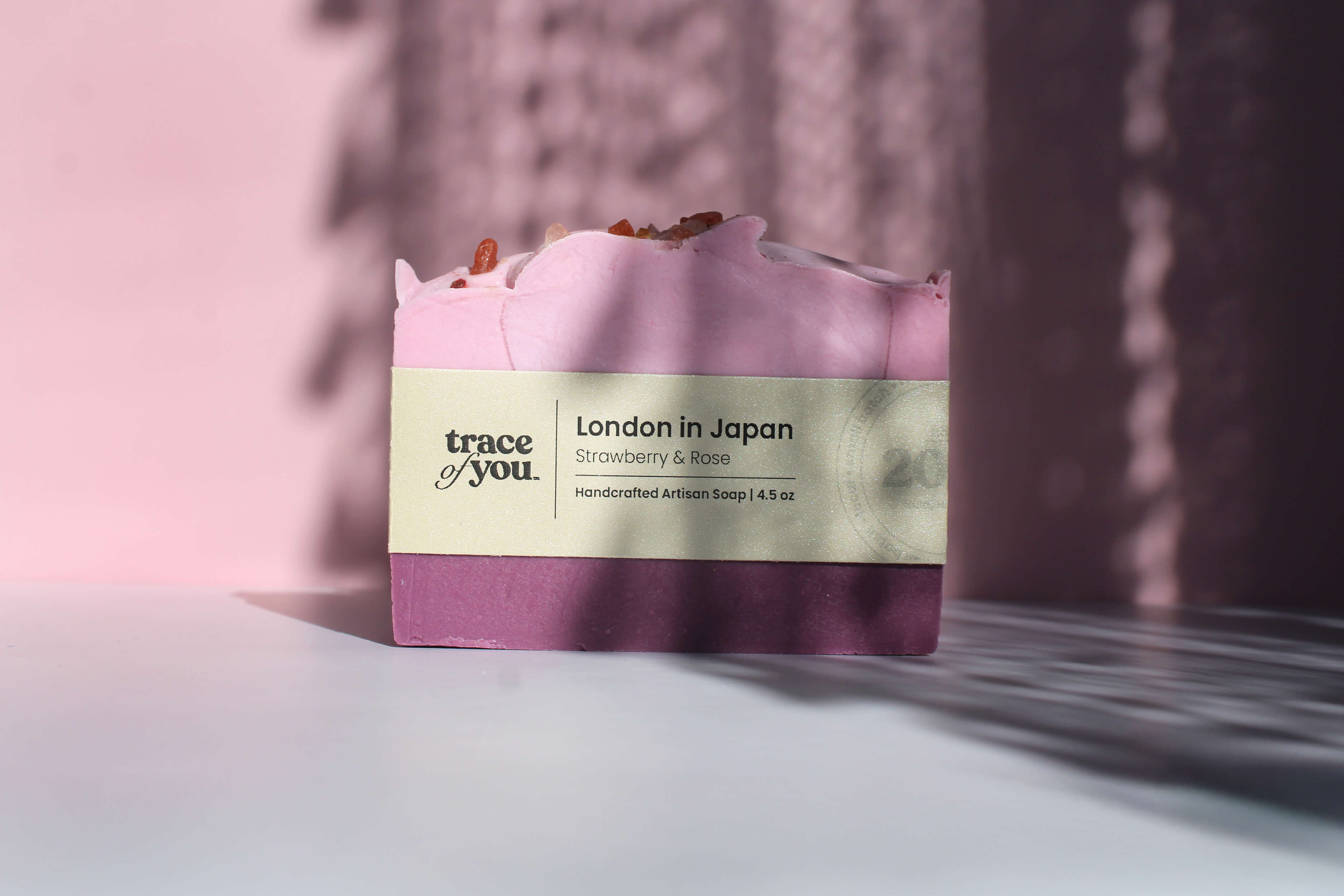 Bar of soap with a label on a light background